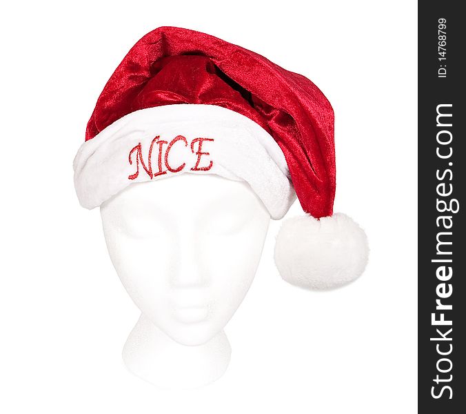 Santa hat isolated on white with the word Nice on it. Santa hat isolated on white with the word Nice on it