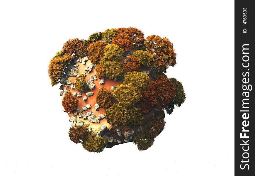 Unknown planet with rocks and trees. 3d illustration. Unknown planet with rocks and trees. 3d illustration