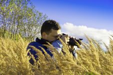Young Photographer On Gold Meadow Royalty Free Stock Photos Young Photographer On Gold Meadow Royalty Free Stock Photos