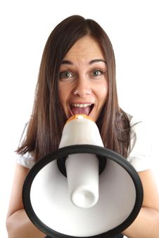 Portrait Of A Beautiful Woman With Megaphone Stock Photos Portrait Of A Beautiful Woman With Megaphone Stock Photos