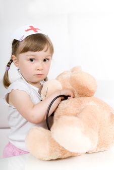 Little Girl Doctor With Teddy Bear Royalty Free Stock Image Little Girl Doctor With Teddy Bear Royalty Free Stock Image