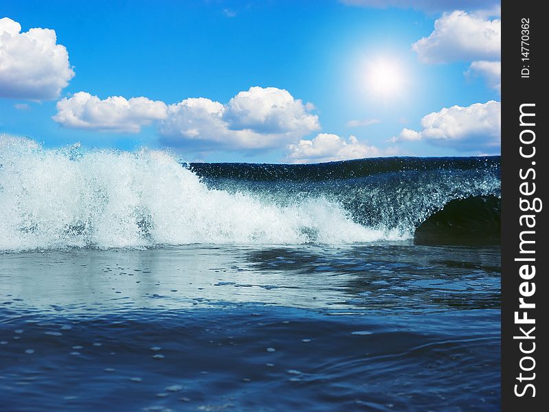 Gigantic waves in atlantic ocean under blue sky. Gigantic waves in atlantic ocean under blue sky