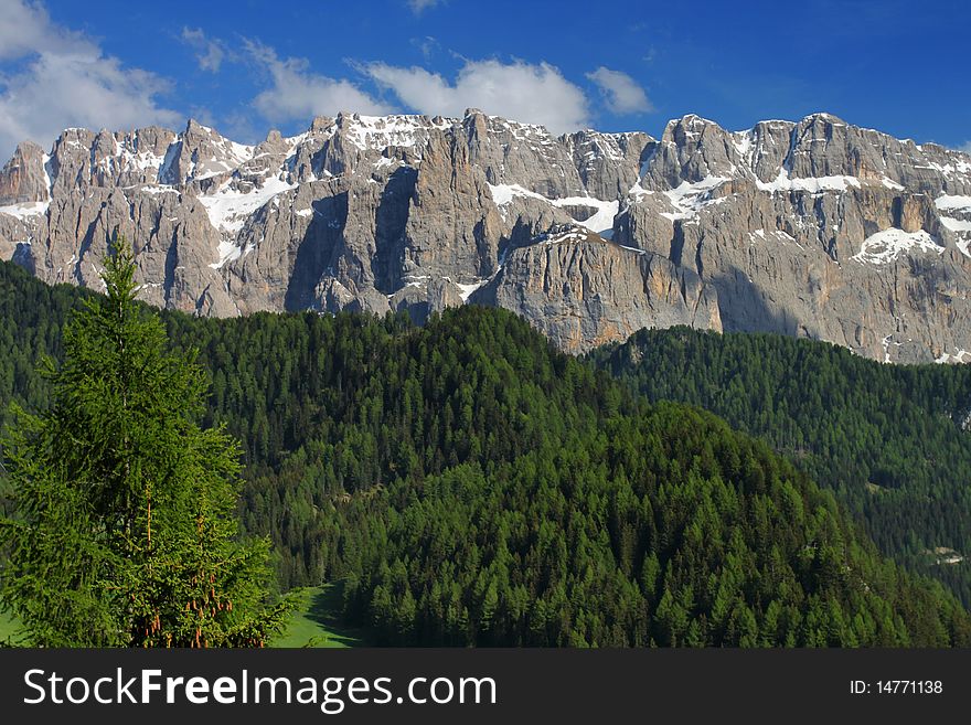 View of Dolomites, Italy with forest in the foreground. View of Dolomites, Italy with forest in the foreground