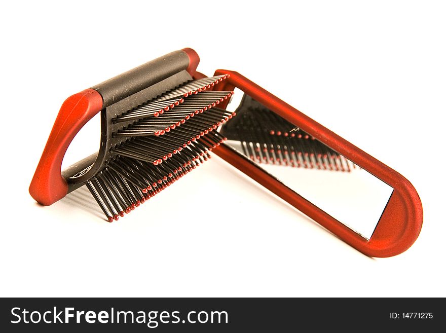 Hair Brush with mirror isolated on white. Hair Brush with mirror isolated on white