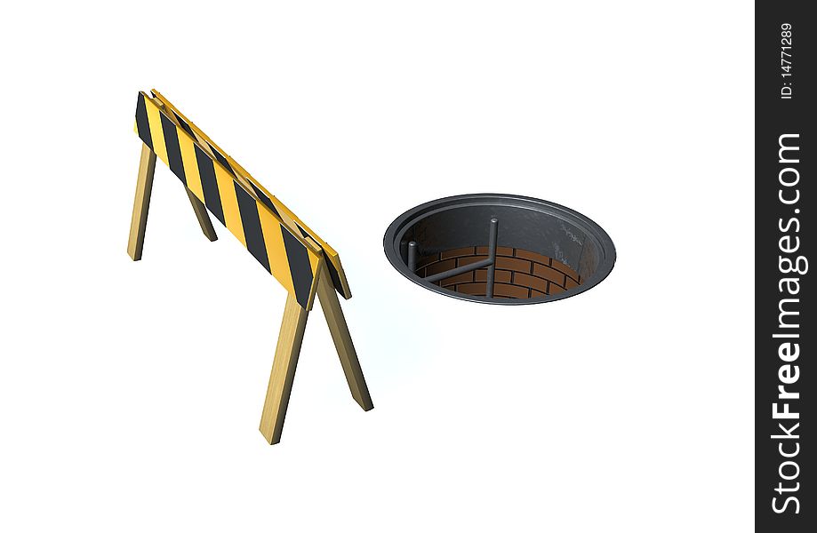 3d image with manhole and barrier