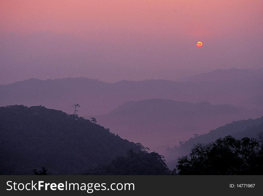 Sunrise over mountain, North of Thailand