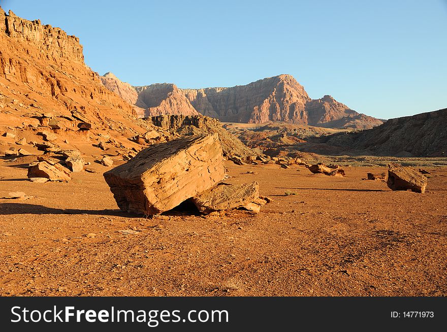 Boulder below Vermilion Cliffs, in Arizona