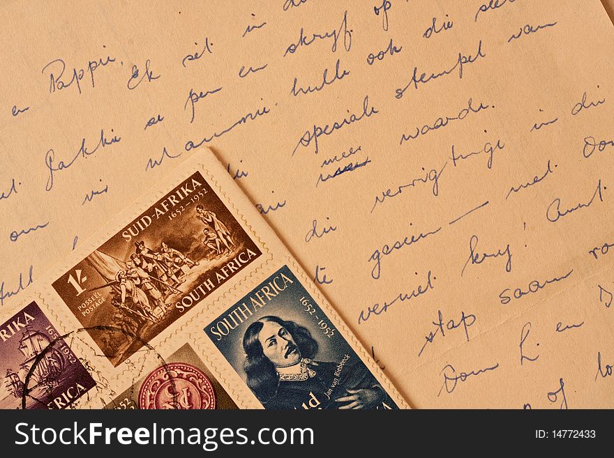 Vintage letter written with envelope and old postage stamps. Vintage letter written with envelope and old postage stamps