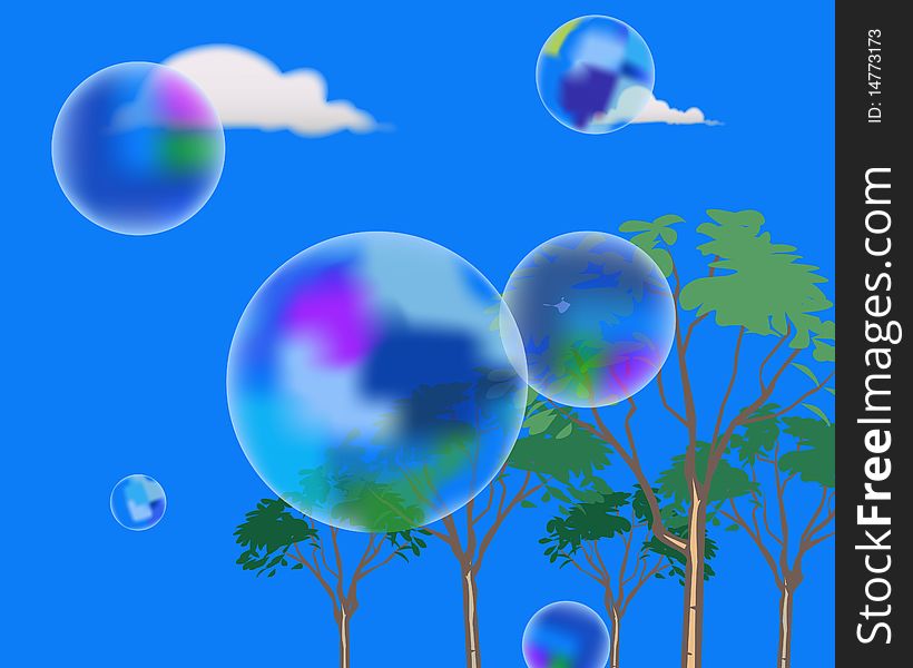 The soap bubbles fly in the sky. The soap bubbles fly in the sky