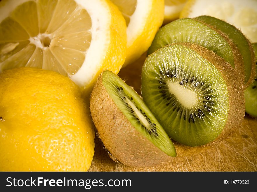 Many fruit slices on plate. Many fruit slices on plate