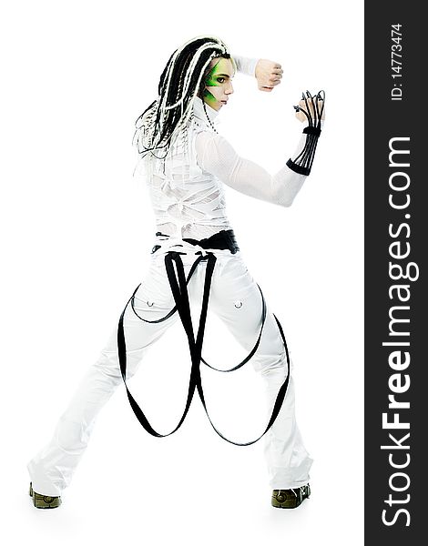 Shot of a futuristic young man with wires. Isolated over white background. Shot of a futuristic young man with wires. Isolated over white background.