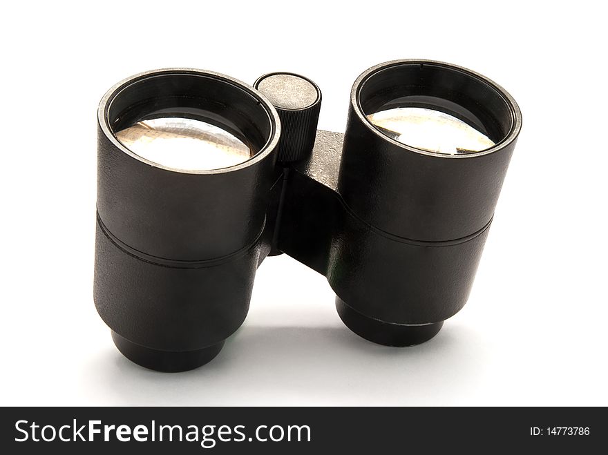 Black binoculars isolated on white background