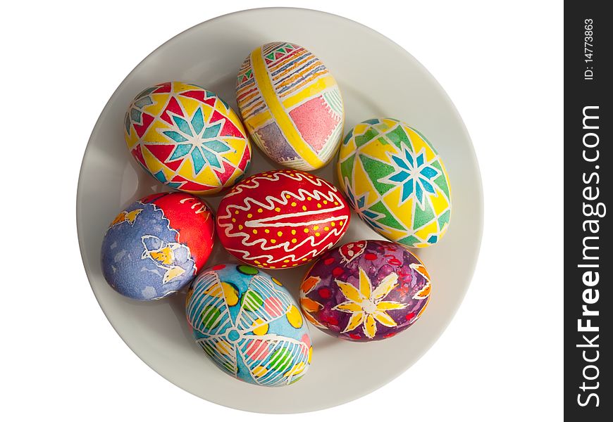 Traditional ukrainian easter eggs on a plate