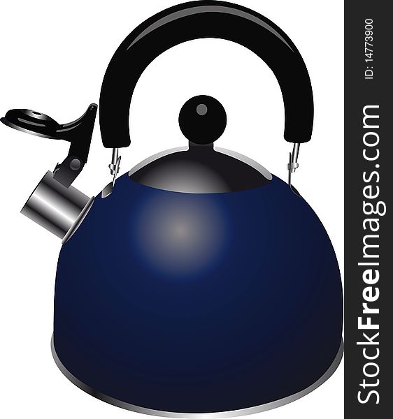 A shiny blue kettle with a whistle