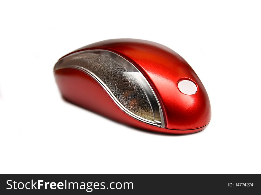Red computer wireless mouse isolated. Red computer wireless mouse isolated