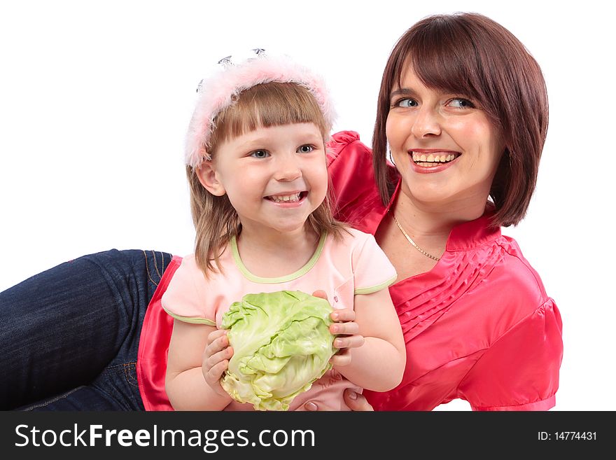 Happy family. Mother and little daughter laughing and looking sideways. Series. Happy family. Mother and little daughter laughing and looking sideways. Series