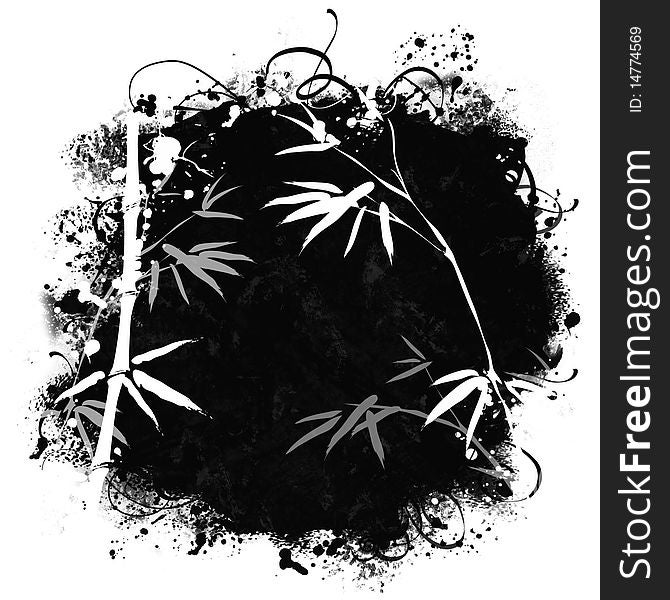 Black and white Grunge background with bamboo branches