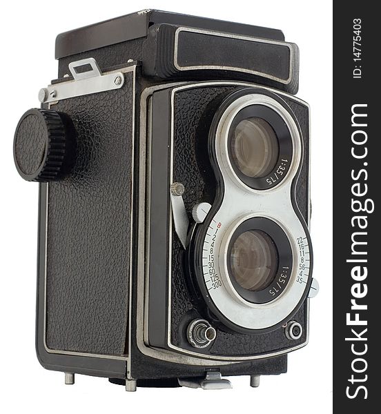 A vintage medium format twin-lens reflex camera. A vintage medium format twin-lens reflex camera