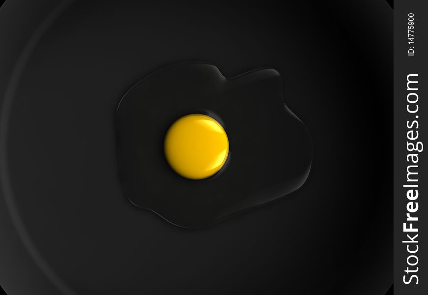 A render of a raw egg over a frying pan. A render of a raw egg over a frying pan