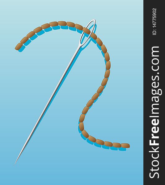 A vector of a needle with a strand in the hole, over a light blue background. A vector of a needle with a strand in the hole, over a light blue background