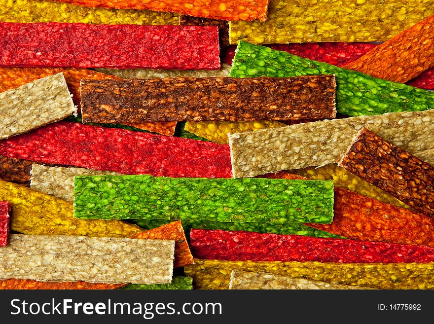 Colorful background of a dog food.