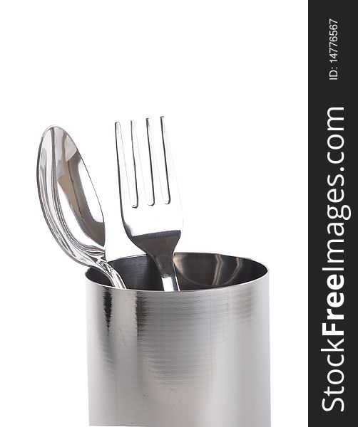 Place setting fork and spoon on isolated background