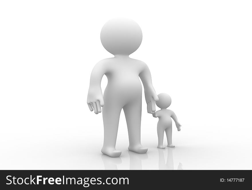 An illustration of a 3d father and son  standing next to each other, isolated on a white background