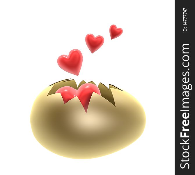 Red heart break out of the egg shell. Red heart break out of the egg shell