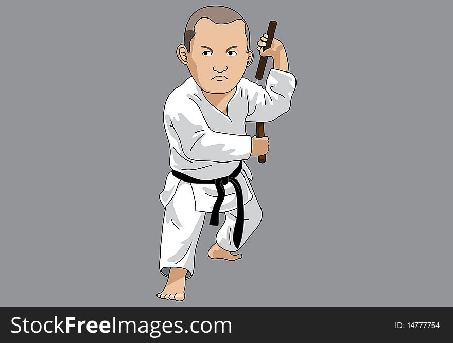 Karate athlete doing double stick pose