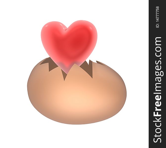 Red heart break out of  the egg shell. Red heart break out of  the egg shell