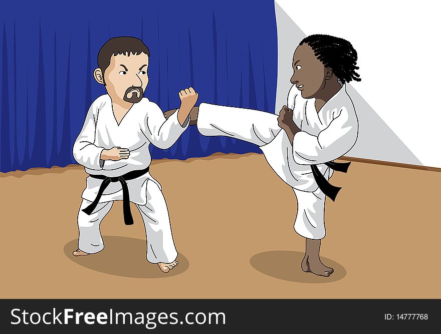 Taekwondo athlete duel scene practice. Taekwondo athlete duel scene practice