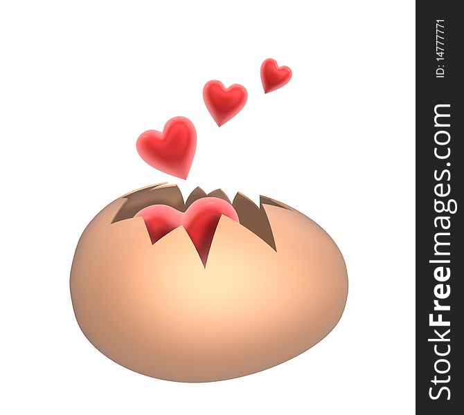 Red heart break out of the egg shell. Red heart break out of the egg shell