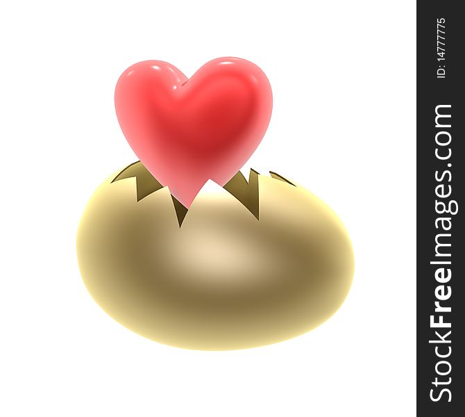 Red heart break out of the egg shell. Red heart break out of the egg shell