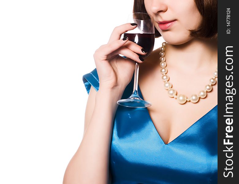 Beautiful woman with glass red wine