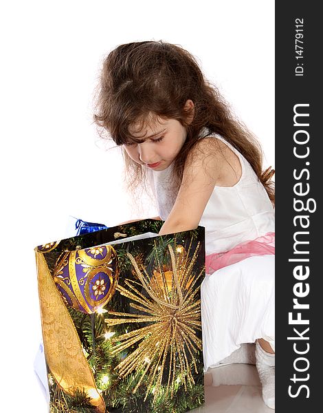 Girl with gifts, on a white background it is isolated. Girl with gifts, on a white background it is isolated.