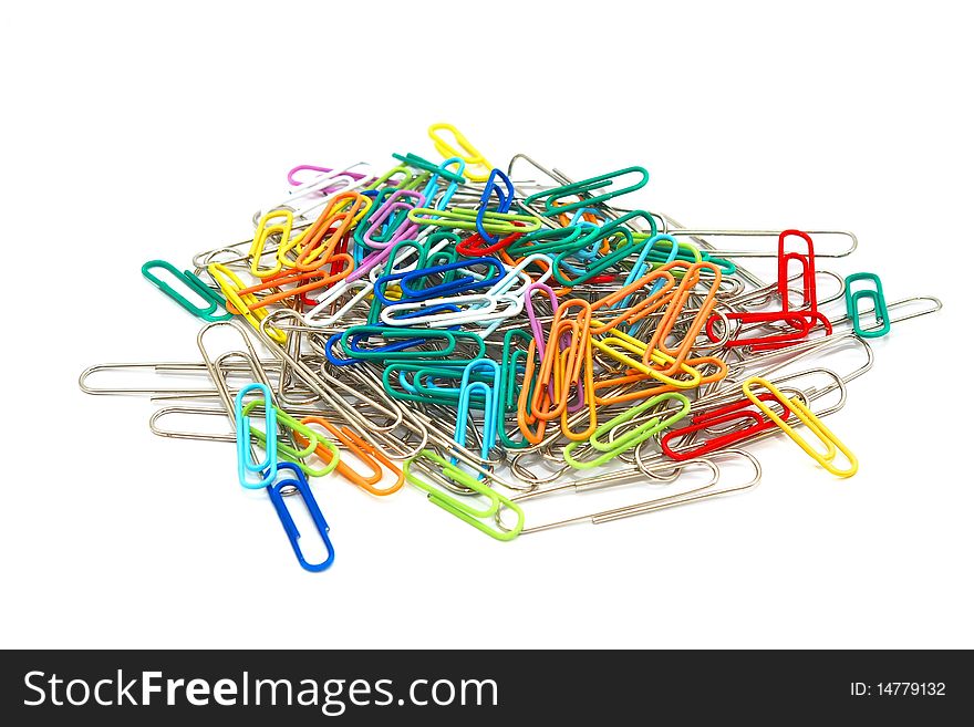 Photo of the paperclips on white background