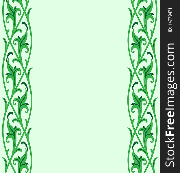 Floral frame on white green background. Vector illustration