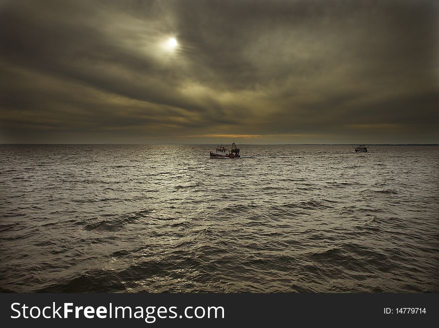 Fishing boat for lobster going out of Gloucester Massachusetts