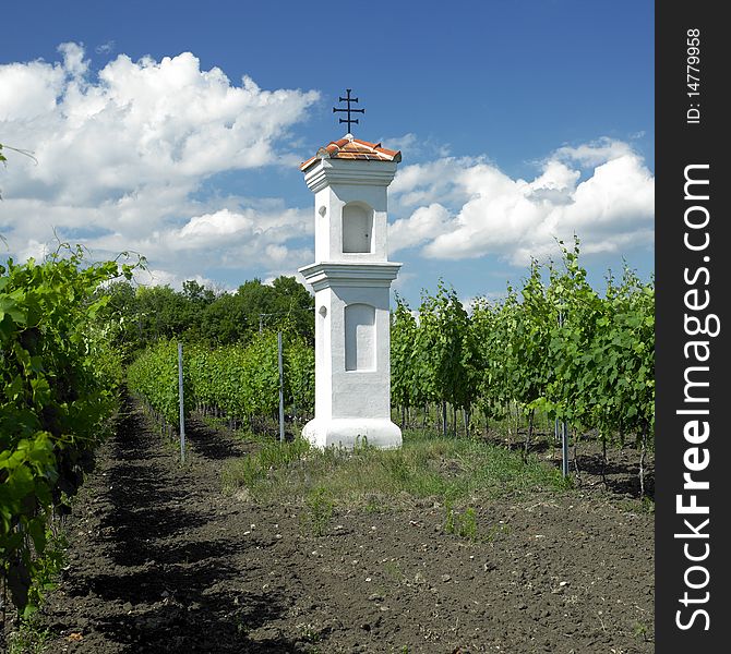 Village chapel with wineyard near Perna, Czech Republic