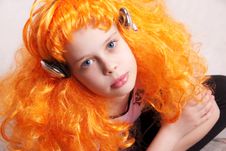 Redhead Girl Listen To Music Royalty Free Stock Photography Redhead Girl Listen To Music Royalty Free Stock Photography