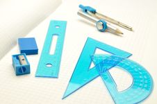 Rulers, Compasses, Eraser With Sharpener For Noteb Stock Image Rulers, Compasses, Eraser With Sharpener For Noteb Stock Image
