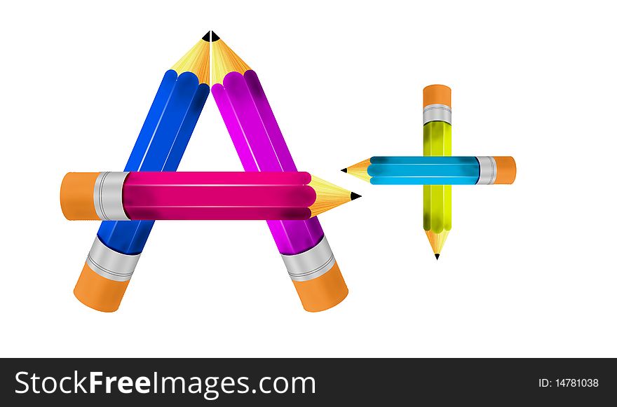 Multiple colored pencils forming A+ grade. Multiple colored pencils forming A+ grade.
