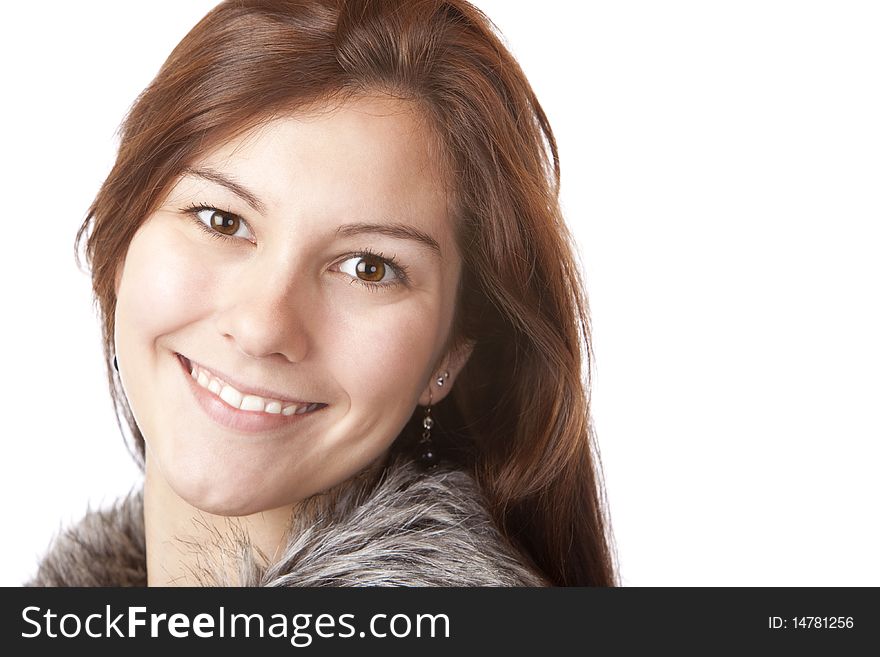 Portrait of young beautiful happy woman. Isolated on white background.