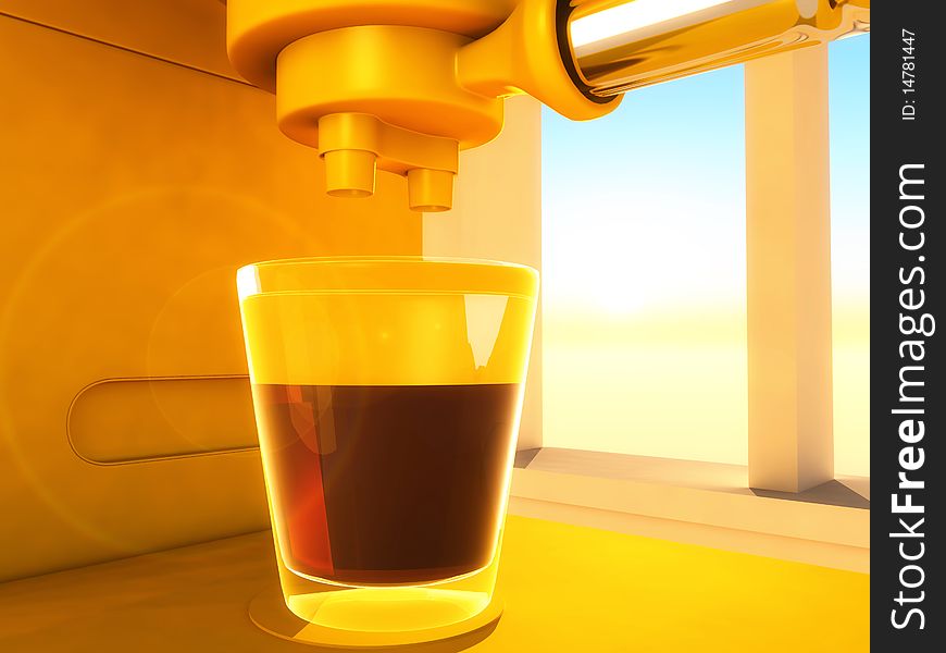 Scene of the coffee-maker executed in 3D