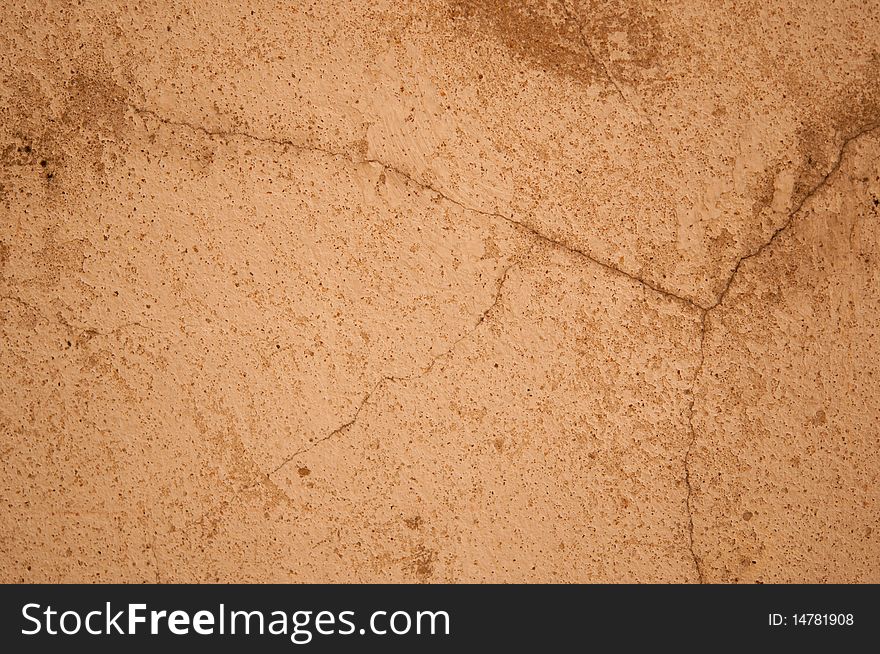 Old dirty orange plaster wall with crack. Old dirty orange plaster wall with crack