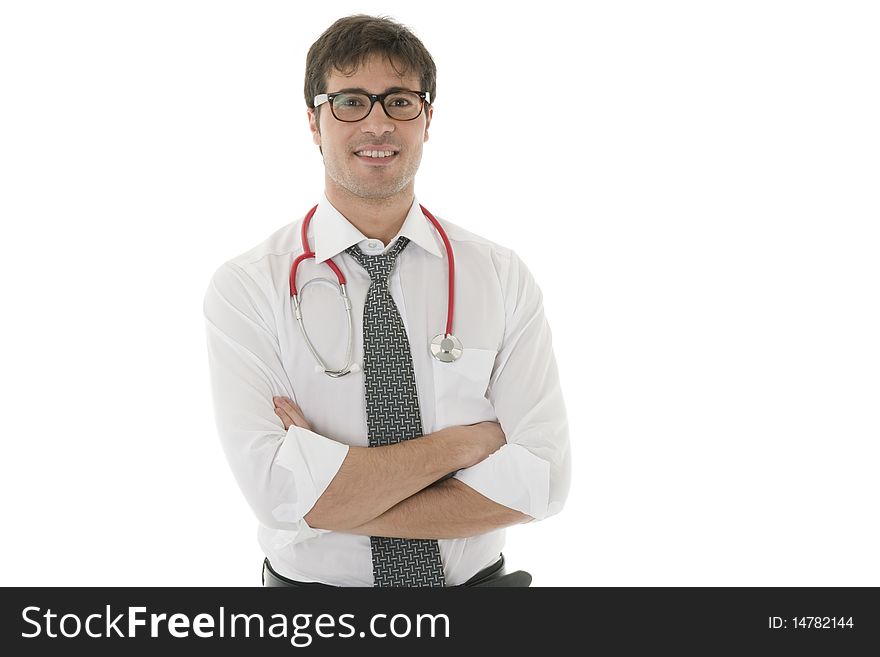 Portrait of a male doctor isolate on white. Portrait of a male doctor isolate on white