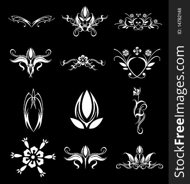 Drawing of white flower pattern in a black background