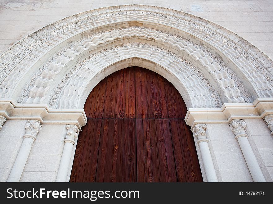 Wooden door in church on Sicily Island