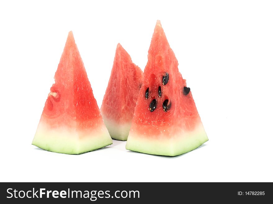 Three pieces of water melon isolated on white