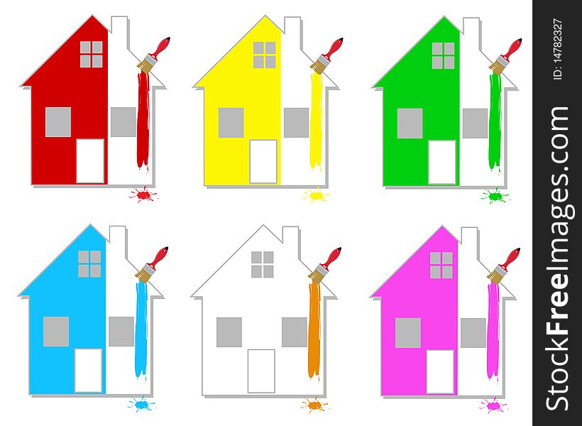 Set of multicoloured houses on a white background